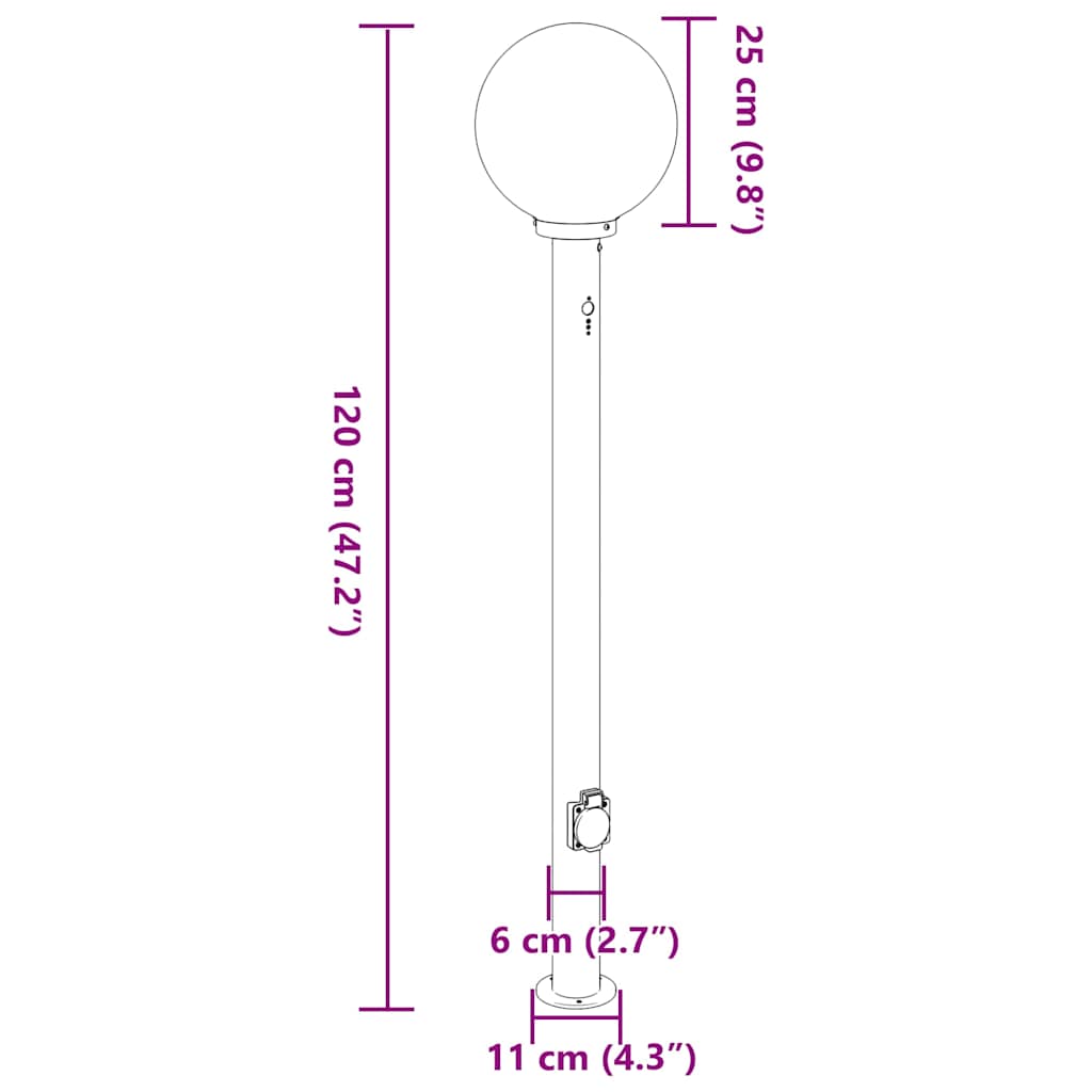 vidaXL Lampy słupkowe z czujnikiem i gniazdkiem 3 szt. 120 cm Stal nierdzewna IP44