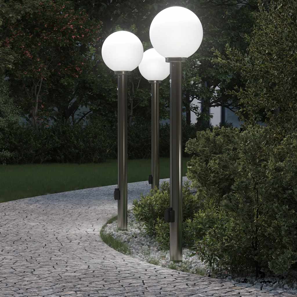 vidaXL Lampy słupkowe z czujnikiem i gniazdkiem 3 szt. 120 cm Stal nierdzewna IP44