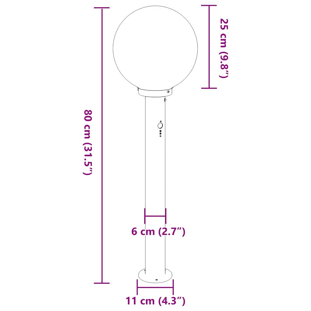 vidaXL Słupek oświetleniowy z czujnikiem 80 cm Czarny IP44