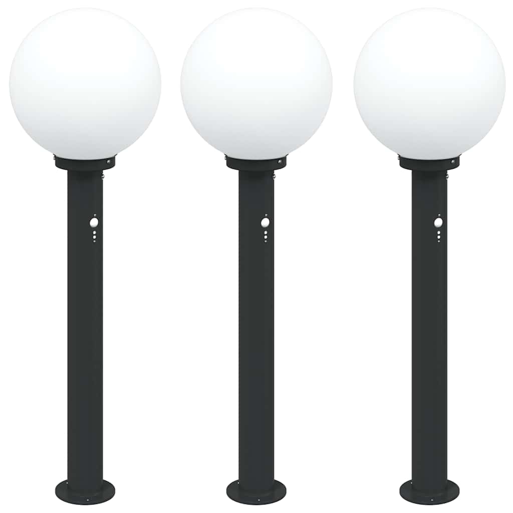 vidaXL Lampy słupkowe z czujnikiem 3 szt. 80 cm, czarne, IP44
