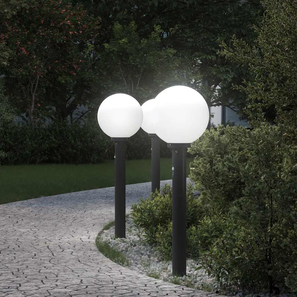 vidaXL Lampy słupkowe z czujnikiem 3 szt. 80 cm, czarne, IP44