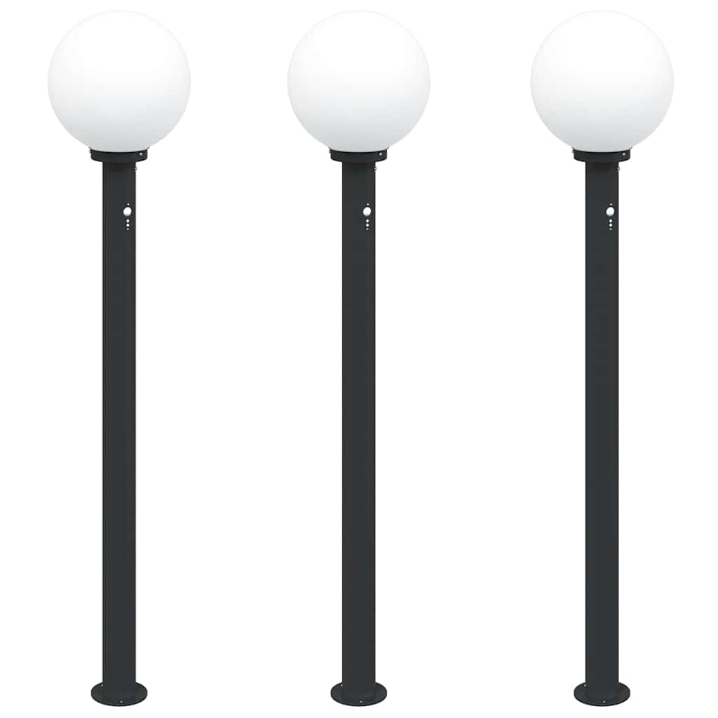 vidaXL Słupki oświetleniowe z czujnikiem 3 szt. 120 cm, czarne, IP44