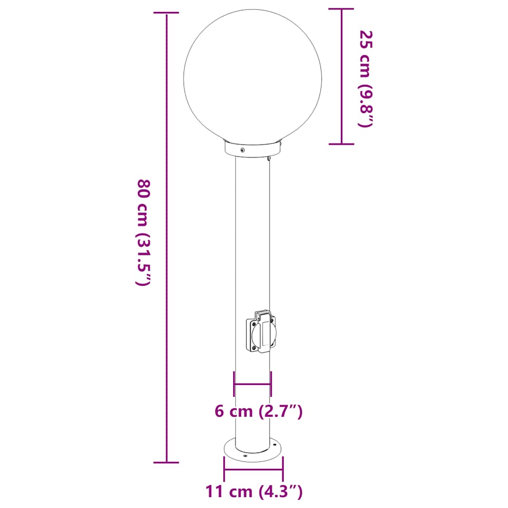 vidaXL Słupki oświetleniowe z gniazdem 3 szt. 80 cm, czarne, IP44