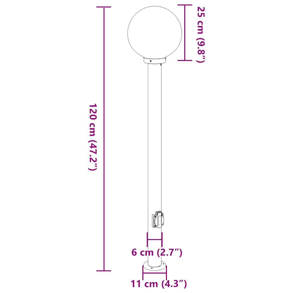 vidaXL Słupki oświetleniowe z gniazdem 3 szt. 120 cm, czarne, IP44