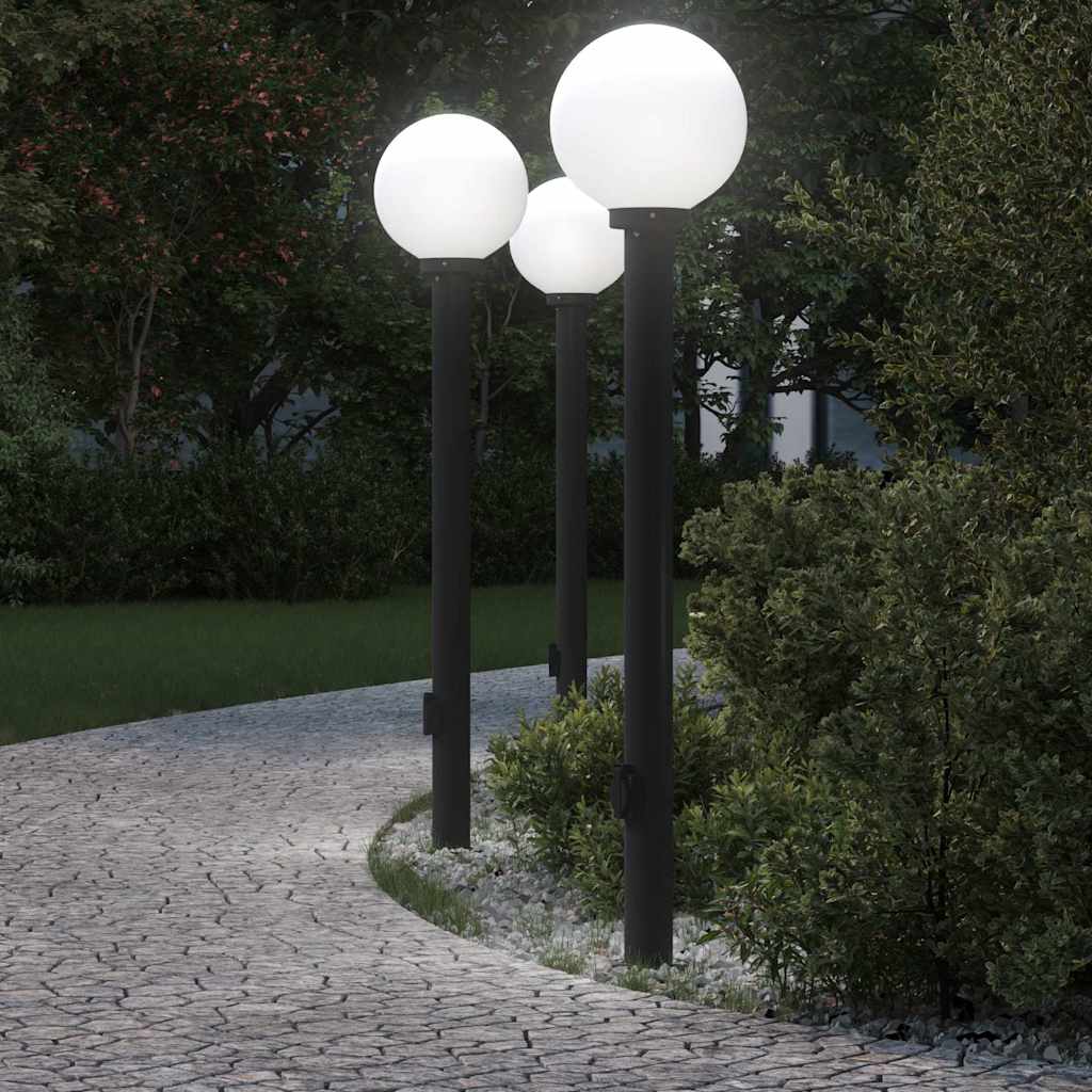 vidaXL Słupki oświetleniowe z gniazdem 3 szt. 120 cm, czarne, IP44