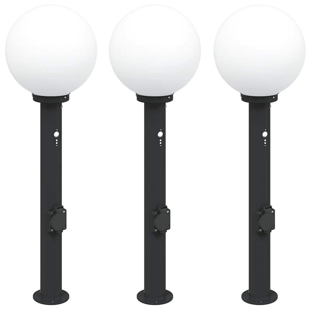 vidaXL Lampy słupkowe z czujnikiem i gniazdkiem 3 szt. 80 cm, czarne, IP44