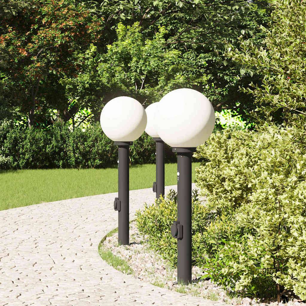 vidaXL Lampy słupkowe z czujnikiem i gniazdkiem 3 szt. 80 cm, czarne, IP44
