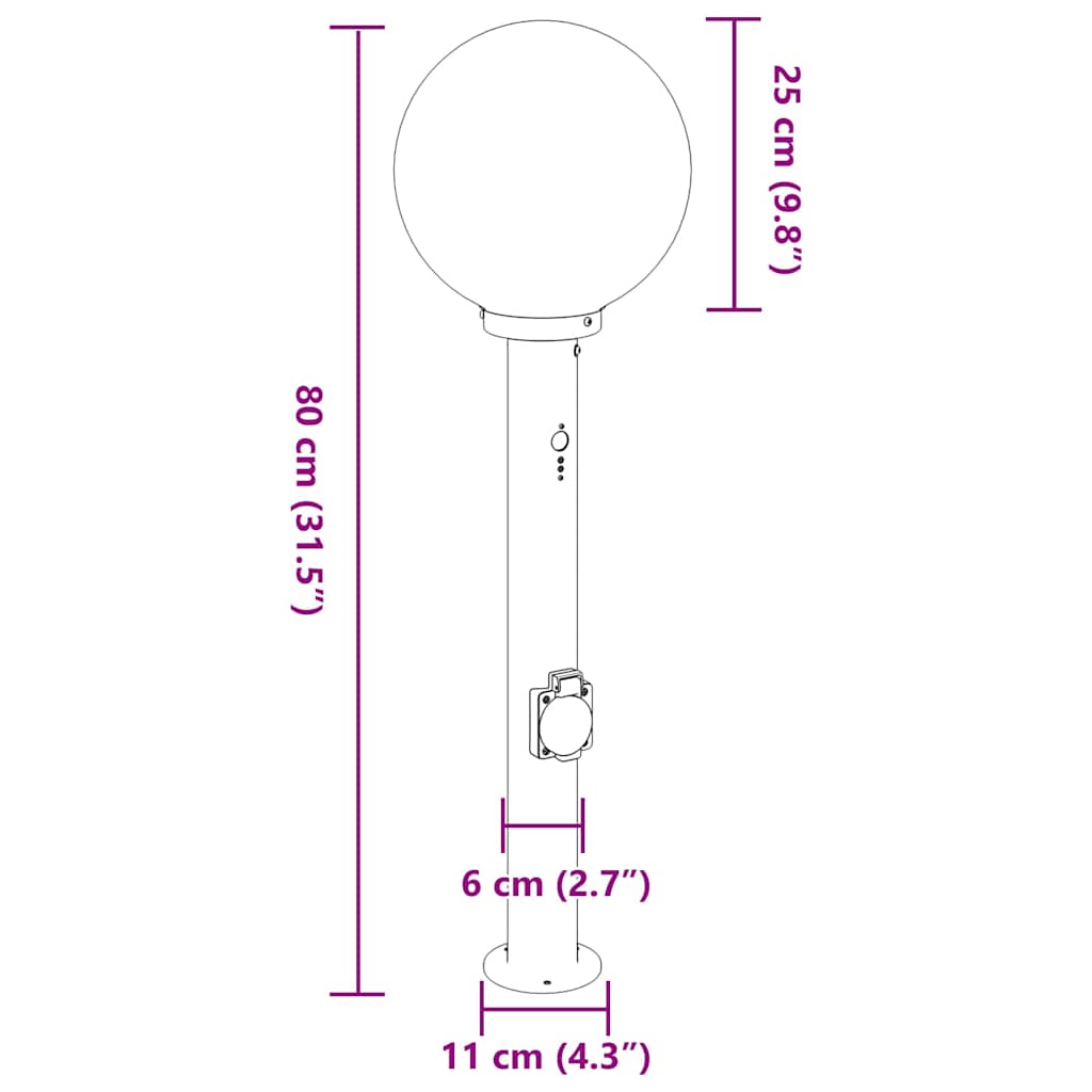 vidaXL Lampy słupkowe z czujnikiem i gniazdkiem 3 szt. 80 cm, czarne, IP44