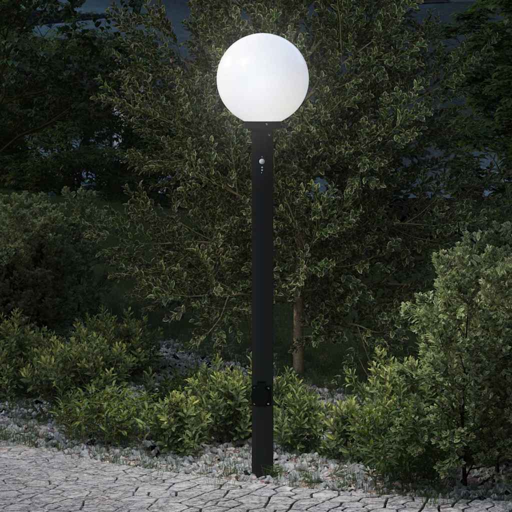 vidaXL Słupek oświetleniowy z czujnikiem i gniazdkiem 120 cm, czarny, IP44