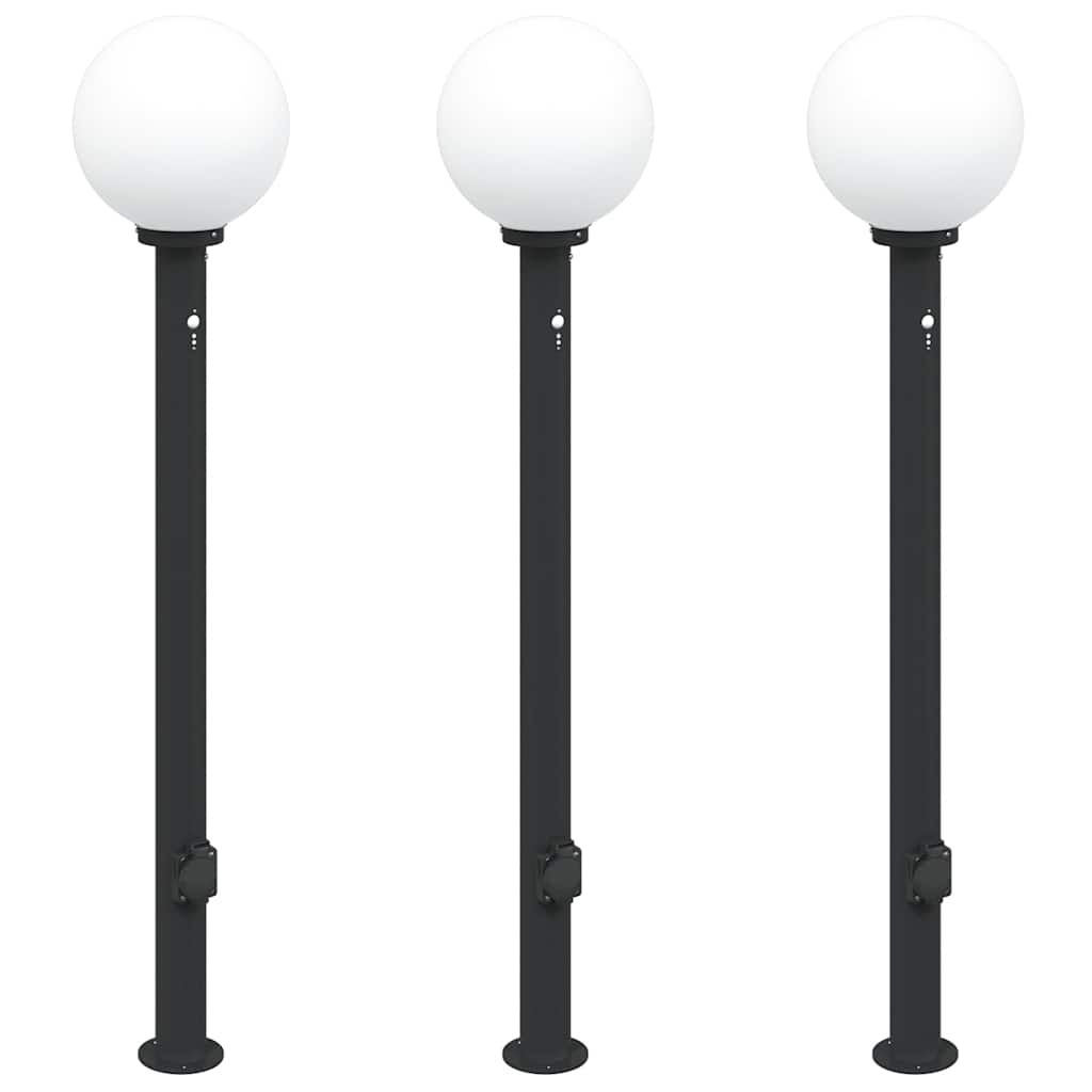vidaXL Lampy słupkowe z czujnikiem i gniazdkiem 3 szt. 120 cm, czarne, IP44