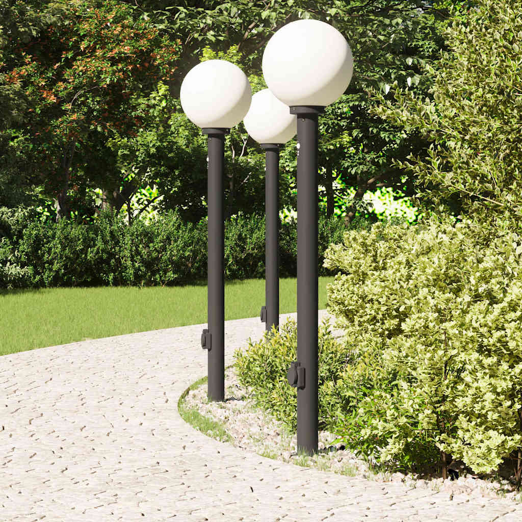 vidaXL Lampy słupkowe z czujnikiem i gniazdkiem 3 szt. 120 cm, czarne, IP44