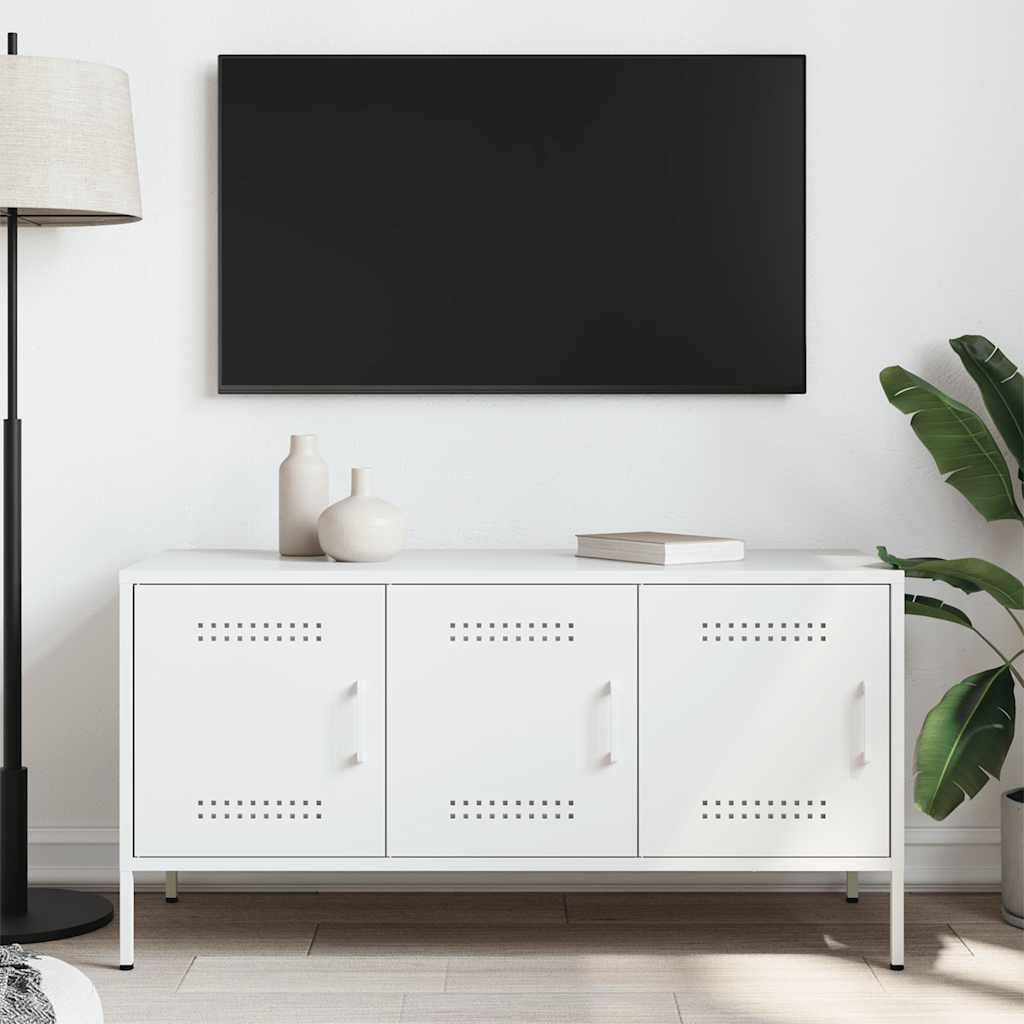 vidaXL Szafka pod telewizor, biała, 100,5x39x50,5 cm, stalowa