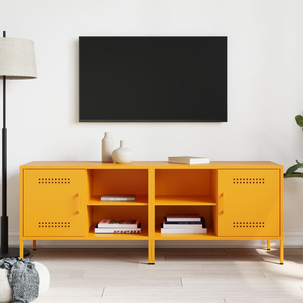 vidaXL Szafki pod telewizor, 2 szt., musztardowe, 68x39x50,5 cm, stal