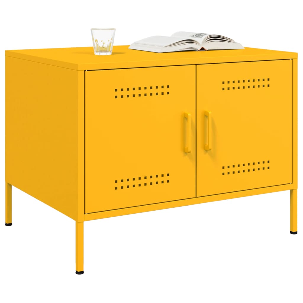 vidaXL Stolik kawowy, musztardowy, 68x50x50,5 cm, stal