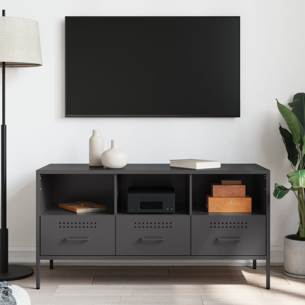 vidaXL Szafka pod telewizor, czarna, 100,5x39x50,5 cm, stalowa
