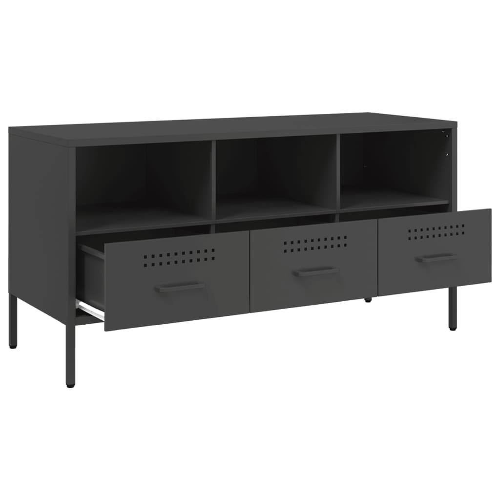 vidaXL Szafka pod telewizor, czarna, 100,5x39x50,5 cm, stalowa