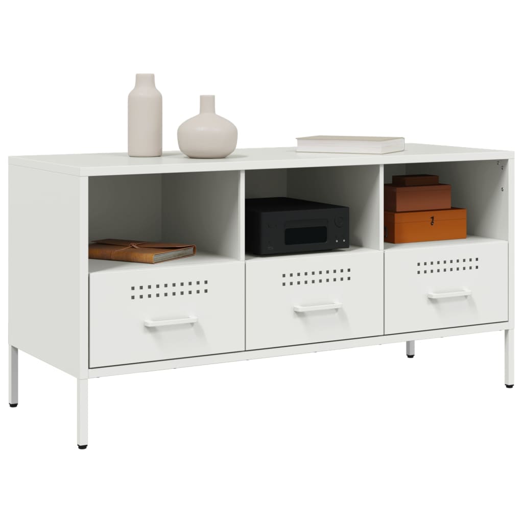 vidaXL Szafka pod telewizor, biała, 100,5x39x50,5 cm, stalowa