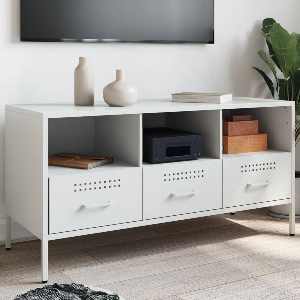 vidaXL Szafka pod telewizor, biała, 100,5x39x50,5 cm, stalowa