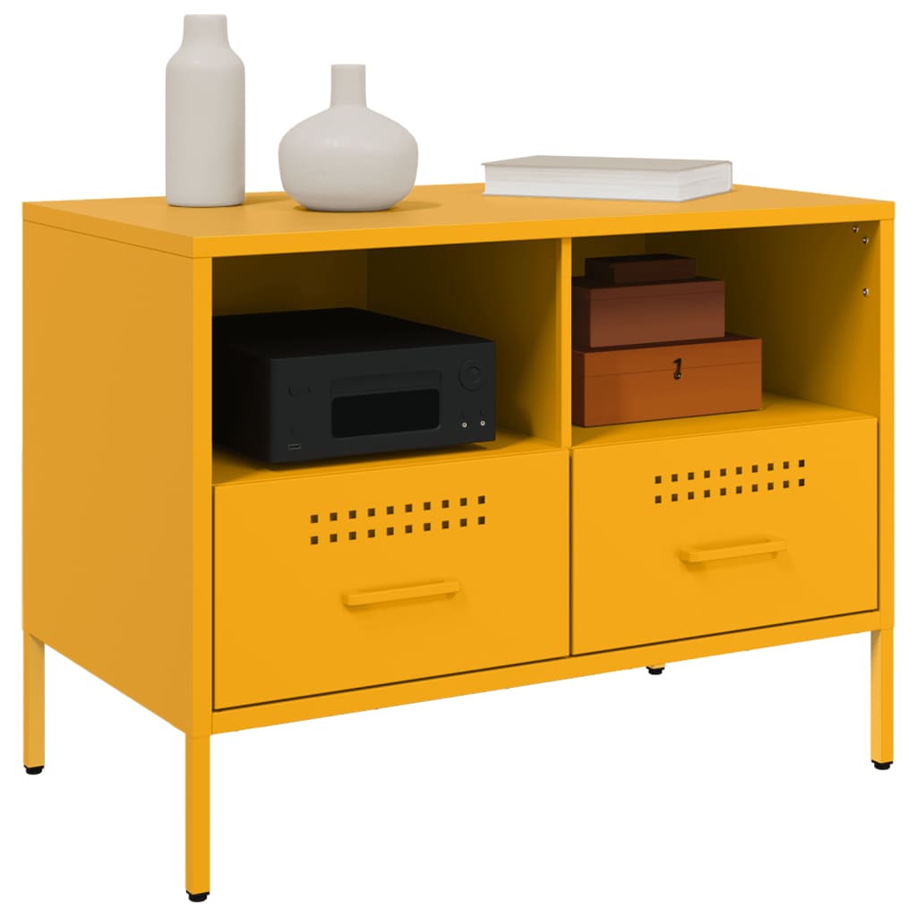 vidaXL Szafki pod telewizor, 2 szt., musztardowe, 68x39x50,5 cm, stal