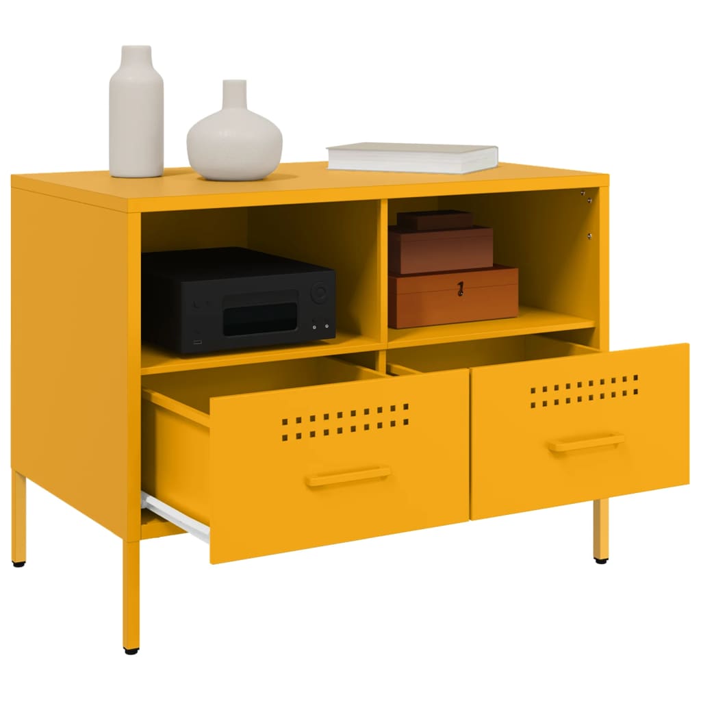 vidaXL Szafki pod telewizor, 2 szt., musztardowe, 68x39x50,5 cm, stal
