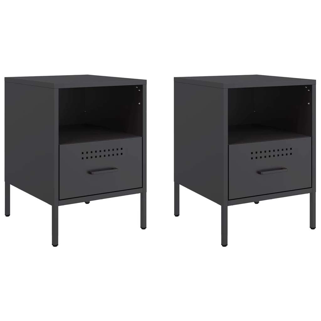 vidaXL Szafki nocne, 2 szt., czarne, 36x39x50,5 cm, stal
