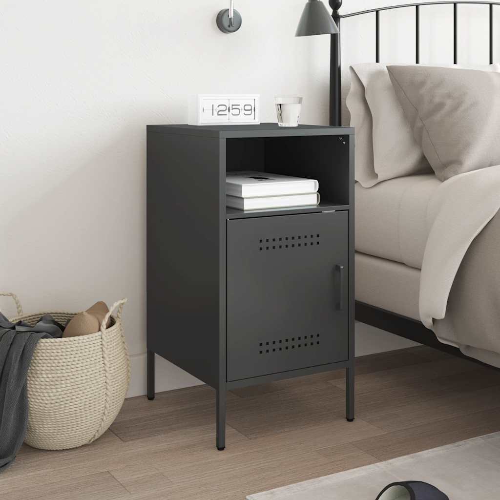 vidaXL Szafka nocna, czarna, 36x39x68 cm, stal