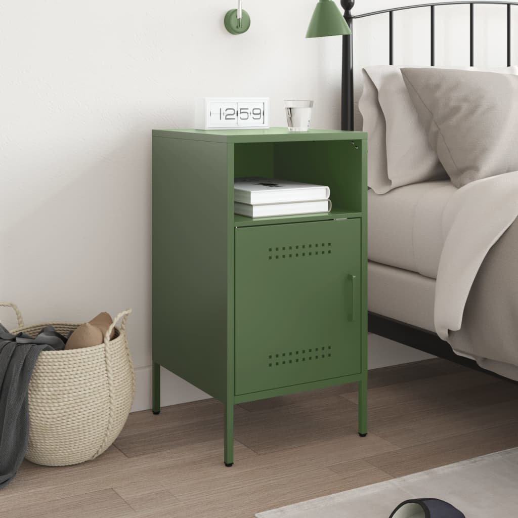 vidaXL Szafka nocna, oliwkowa, 36x39x68 cm, stal