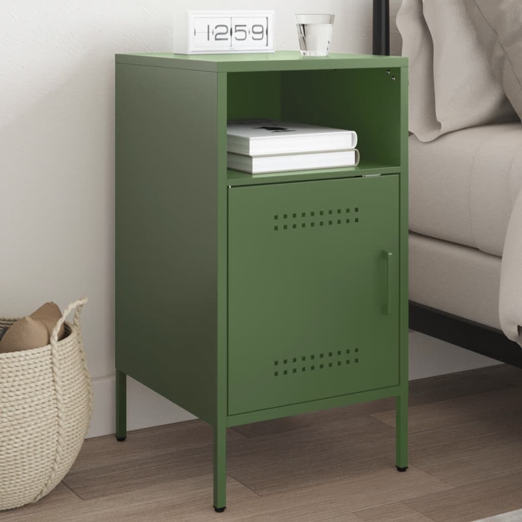 vidaXL Szafka nocna, oliwkowa, 36x39x68 cm, stal