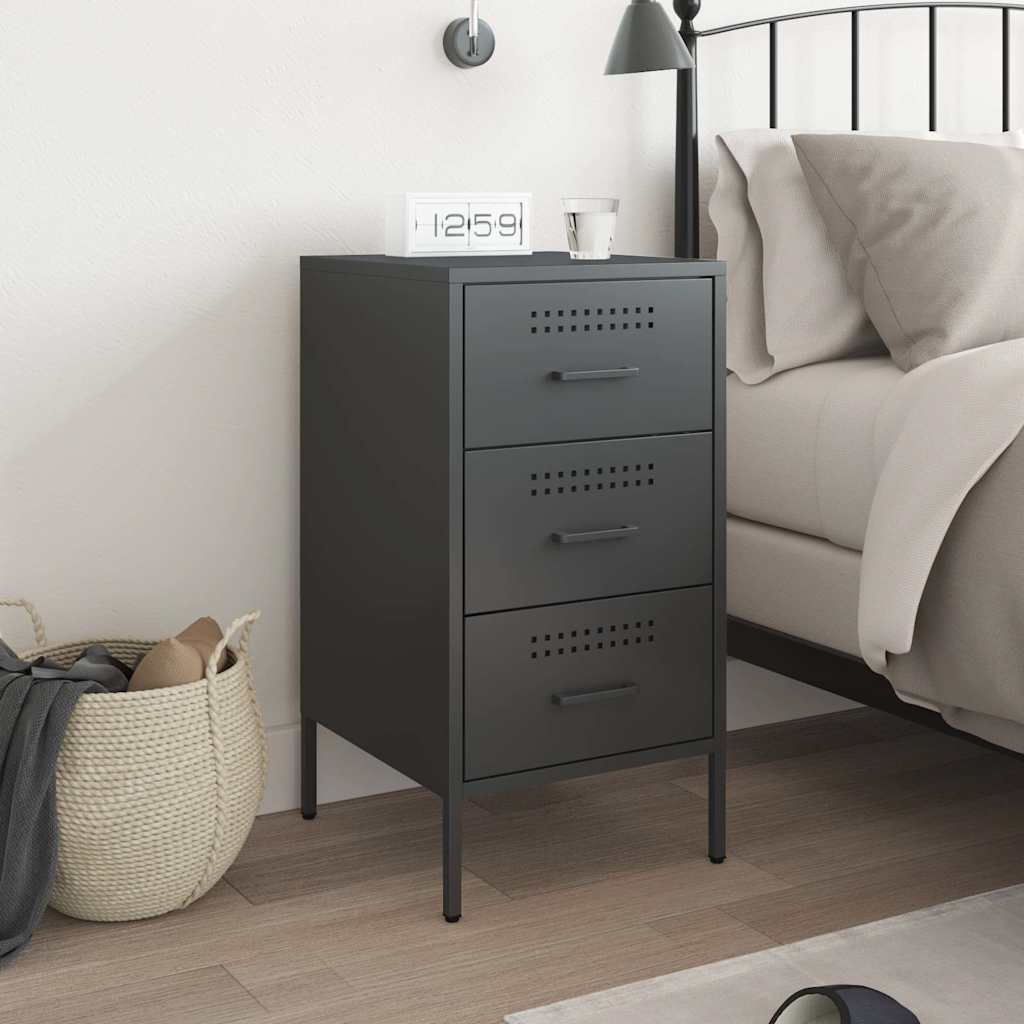 vidaXL Szafka nocna, czarna, 36x39x68 cm, stal