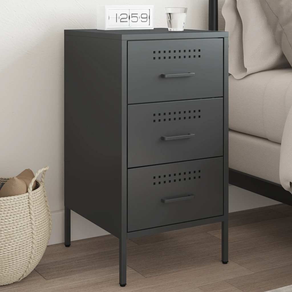 vidaXL Szafka nocna, czarna, 36x39x68 cm, stal