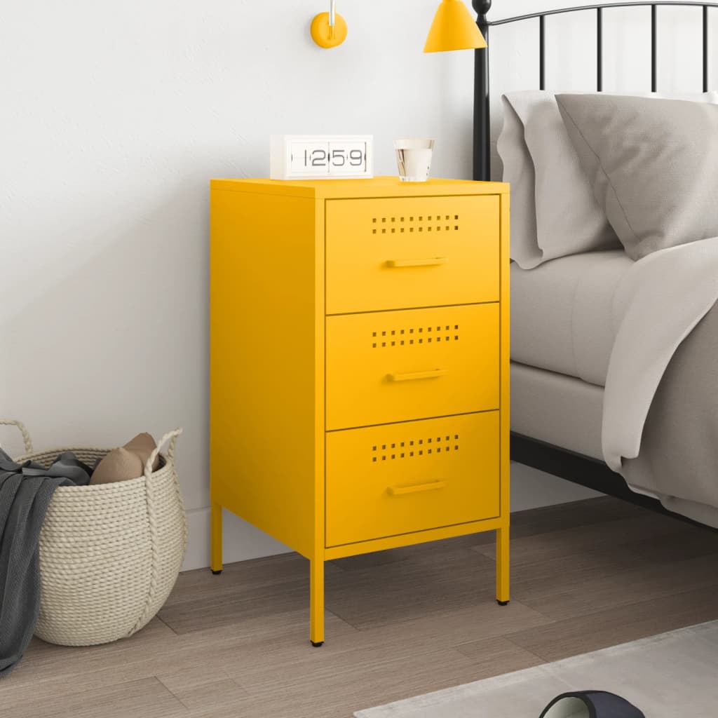 vidaXL Szafka nocna, musztardowa, 36x39x68 cm, stal