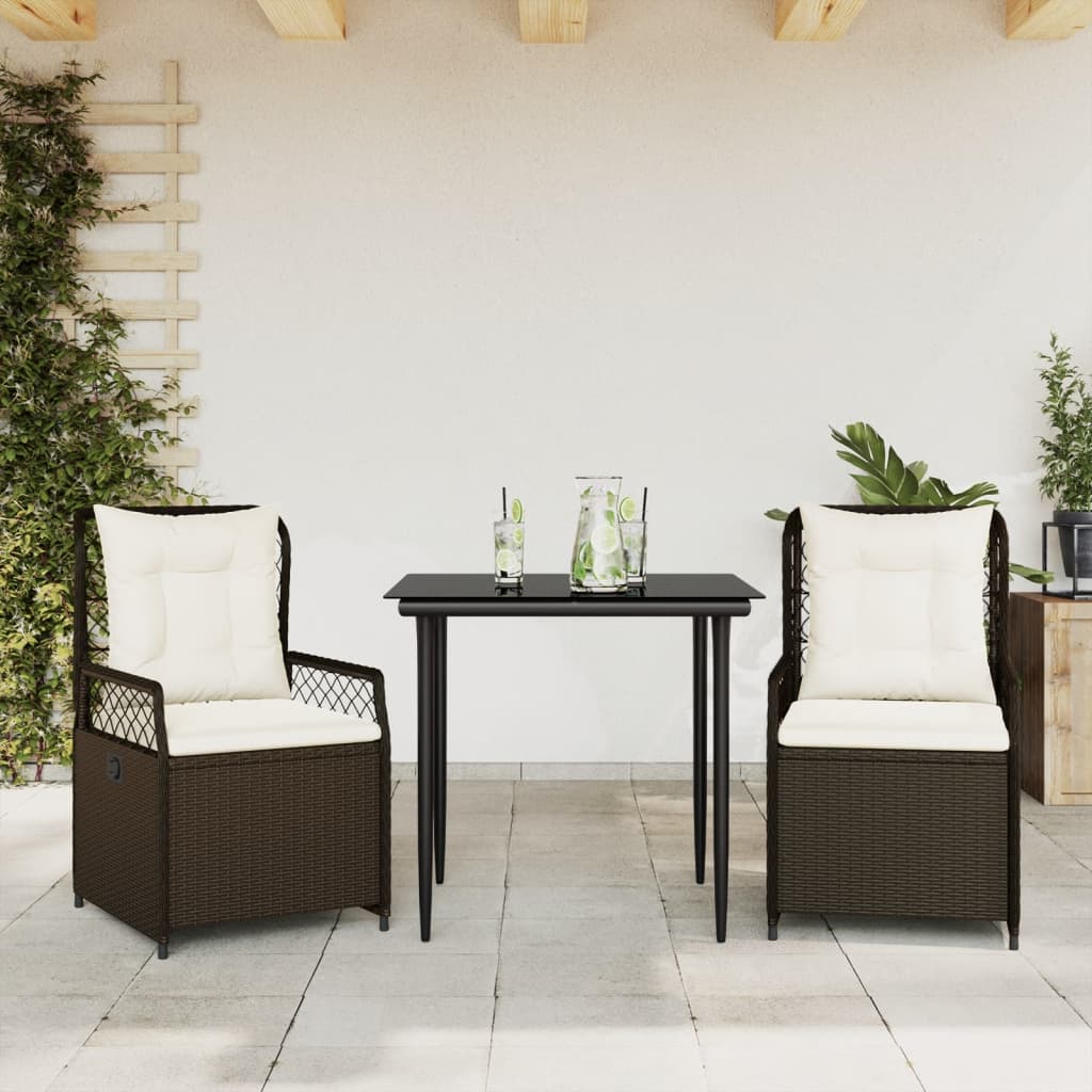 vidaXL 3-cz. zestaw mebli ogrodowych z poduszkami, brązowy, polirattan