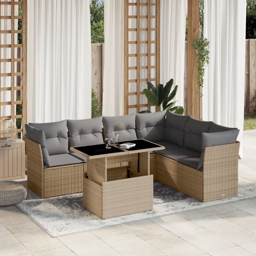 vidaXL 7-cz. zestaw wypoczynkowy do ogrodu, z poduszkami, beżowy