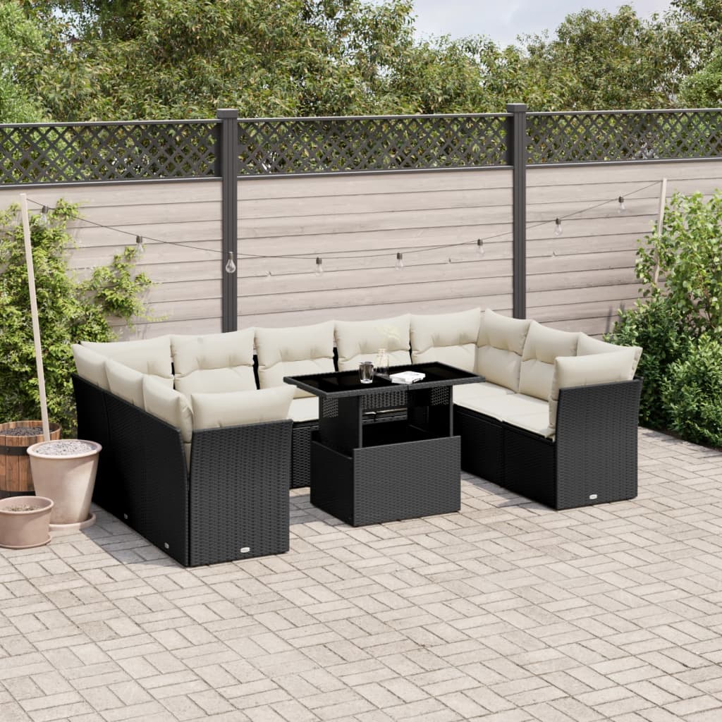 vidaXL 10-cz. zestaw wypoczynkowy do ogrodu, z poduszkami, czarny