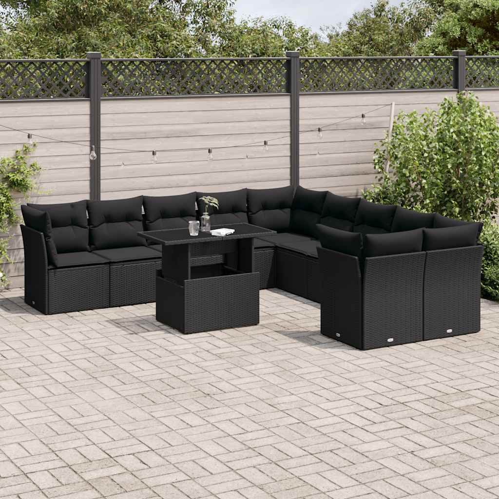 vidaXL 11-cz. zestaw wypoczynkowy do ogrodu, poduszki czarny rattan PE