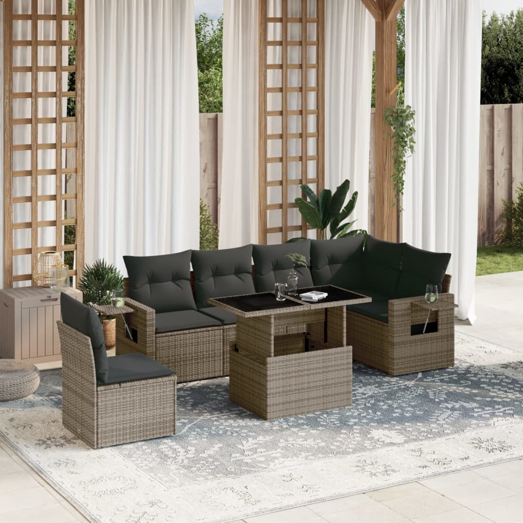 vidaXL 7-cz. zestaw wypoczynkowy do ogrodu, z poduszkami, szary