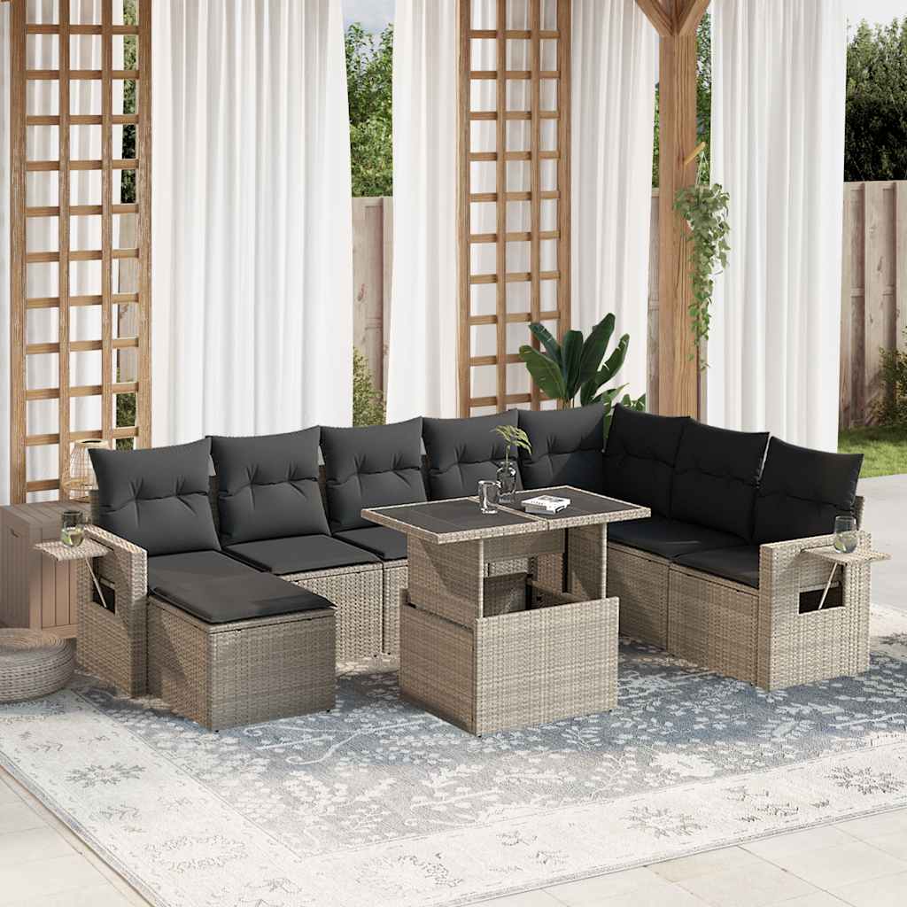 vidaXL 9-cz. zestaw mebli ogrodowych, poduszki, jasnoszary polirattan