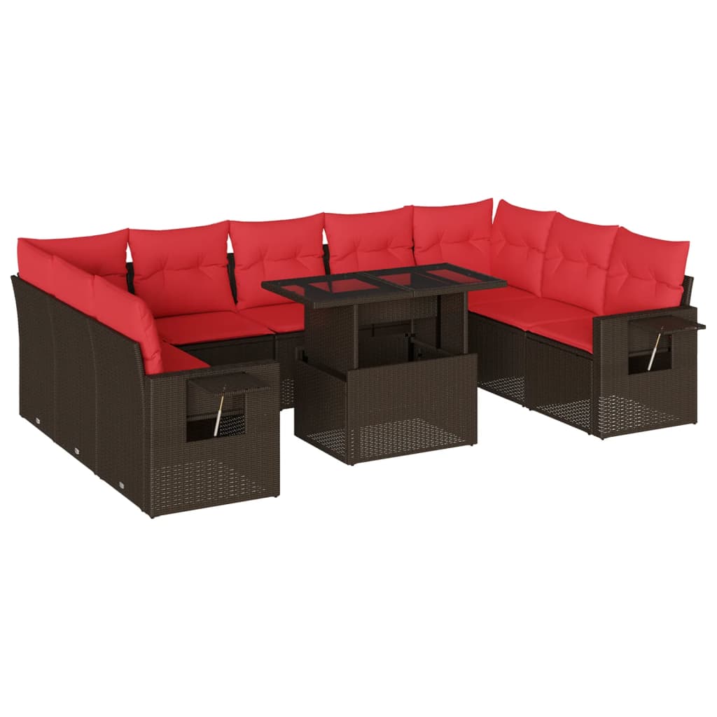 vidaXL 10-cz. zestaw wypoczynkowy do ogrodu z poduszkami, brązowy polirattan