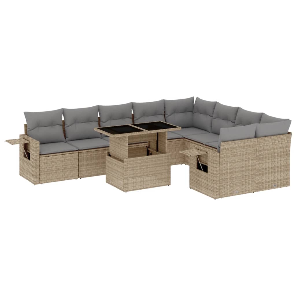 vidaXL 10-cz. zestaw mebli ogrodowych z poduszkami, beżowy, polirattan