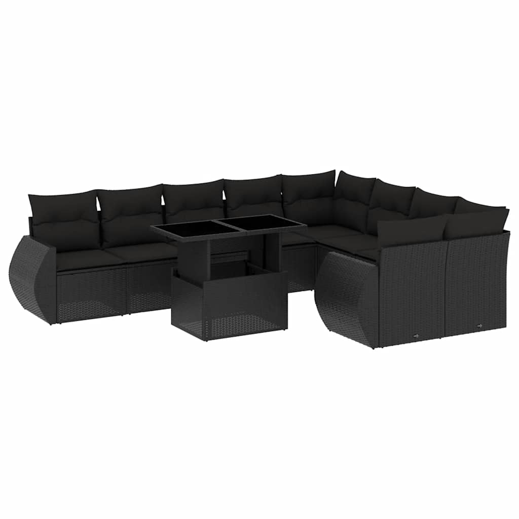 vidaXL 10-cz. zestaw wypoczynkowy do ogrodu, z poduszkami, czarny