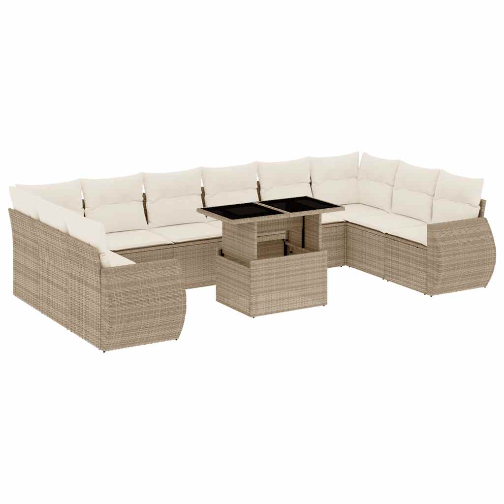 vidaXL 11-cz. zestaw mebli ogrodowych z poduszkami, beżowy, polirattan