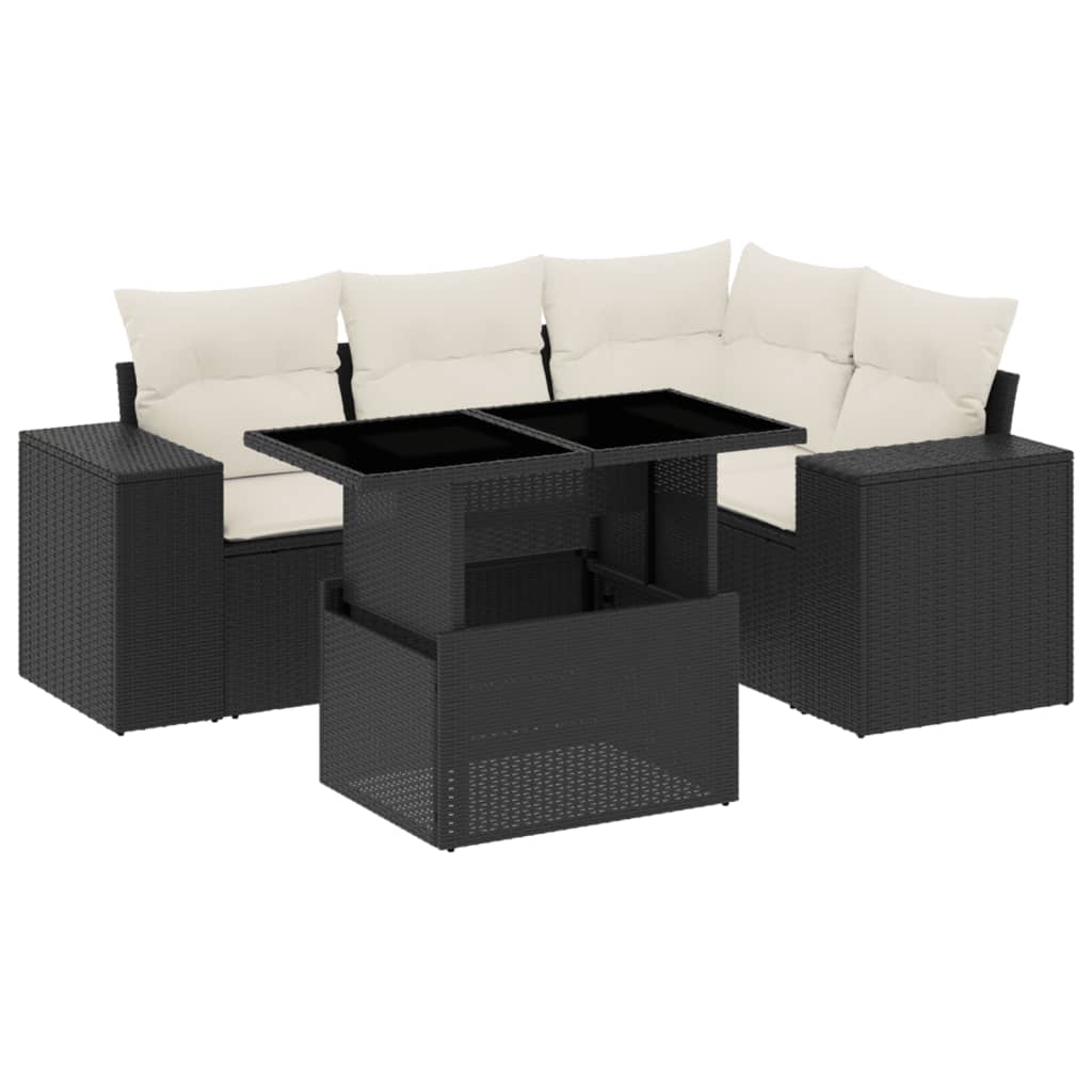 vidaXL 5-cz. zestaw wypoczynkowy do ogrodu, poduszki, czarny rattan PE