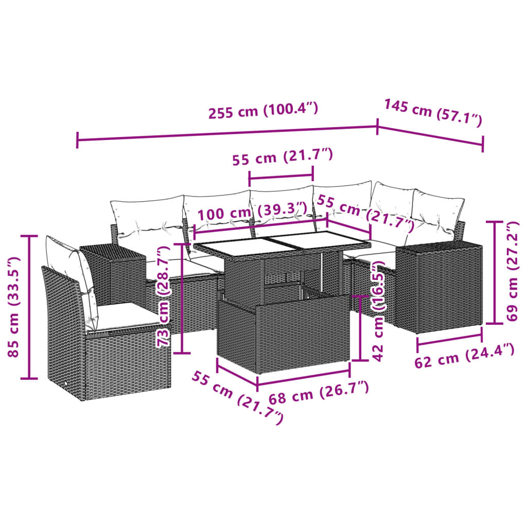vidaXL 7-cz. zestaw wypoczynkowy do ogrodu, z poduszkami, jasnoszary