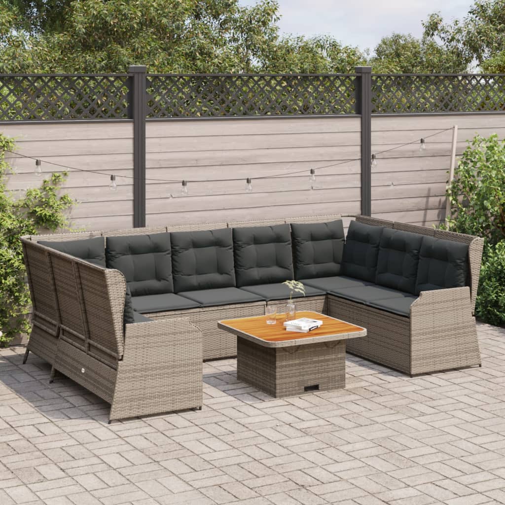 vidaXL 7-cz. zestaw wypoczynkowy do ogrodu, poduszki, szary, rattan PE