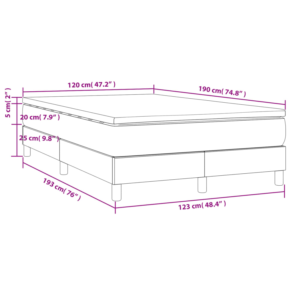 vidaXL Łóżko kontynentalne z materacem, czarne, 120x190 cm, tkanina