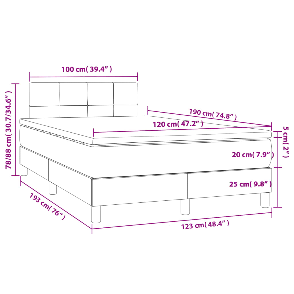 vidaXL Łóżko kontynentalne z materacem, ciemnoszare, 120x190cm tkanina