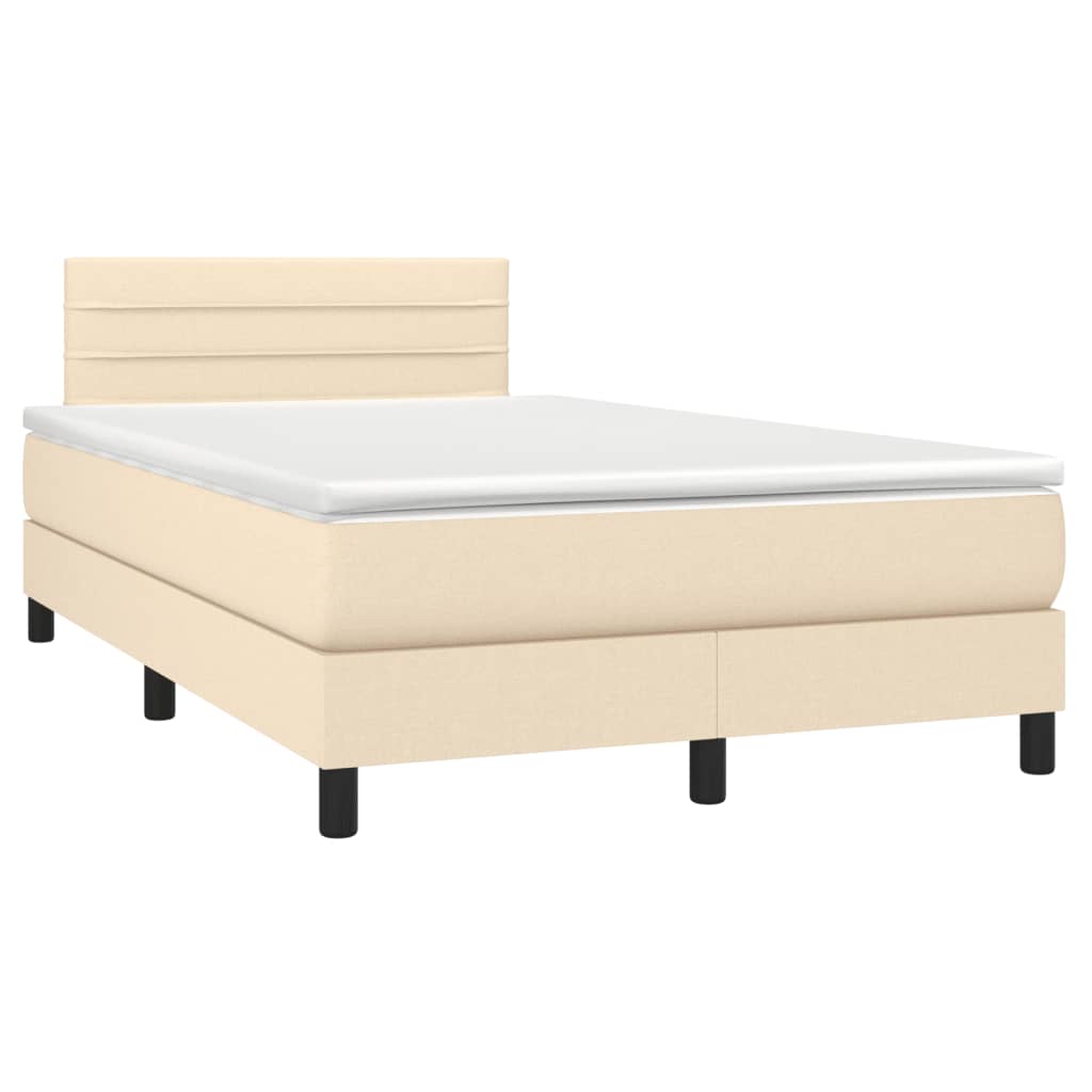 vidaXL Łóżko kontynentalne z materacem, kremowe, 120x190 cm, tkanina