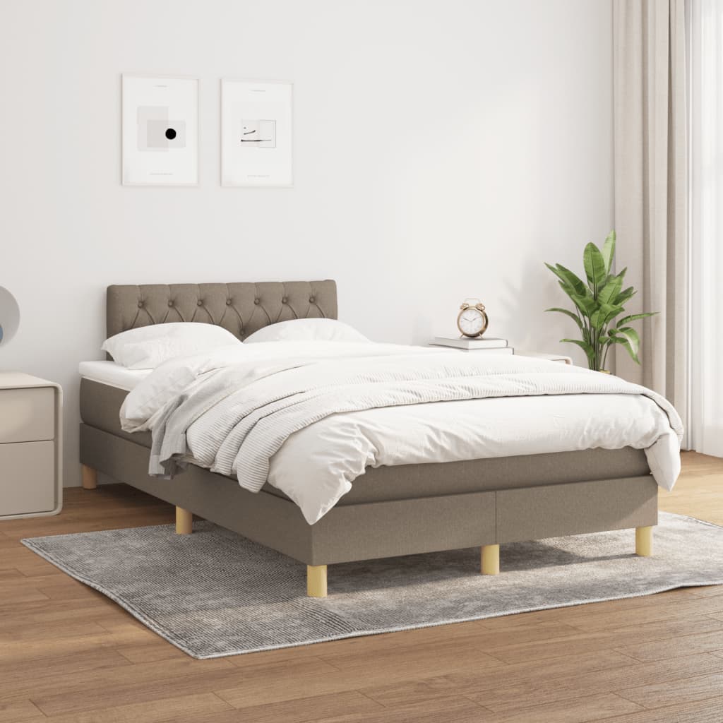 vidaXL Łóżko kontynentalne z materacem, taupe, 120x190 cm, tkanina