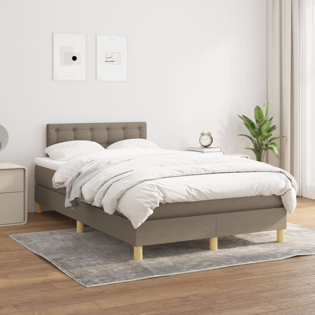 vidaXL Łóżko kontynentalne z materacem, taupe, 120x190 cm, tkanina