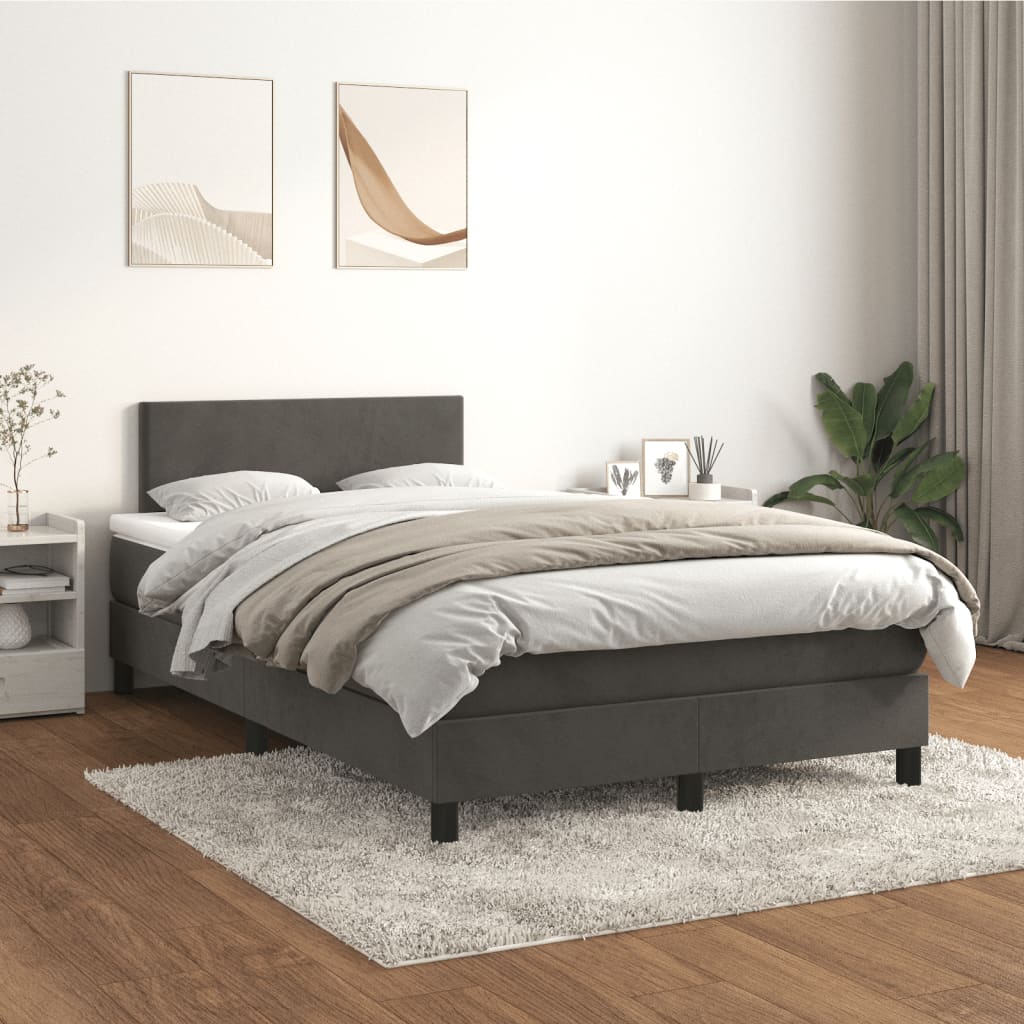 vidaXL Łóżko kontynentalne z materacem, ciemnoszare, 120x190cm aksamit